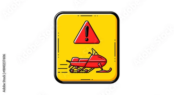 Obraz Snowmobile Safety Warning Illustration, Sign With Exclamation Mark and Alert Icon Design