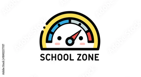 Obraz Speedometer Icon Represents School Zone With Alerting Visuals And Design