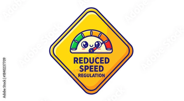 Obraz Speed Reduction Symbol: Cute Meter Displaying Reduced Velocity Regulation Warning Sign