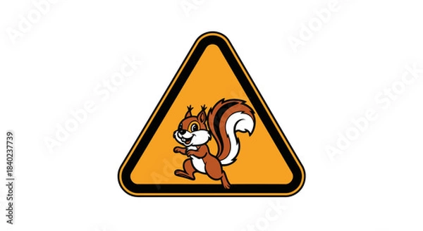 Obraz Squirrel Crossing Sign Cartoon Illustration Vector Art On White Background
