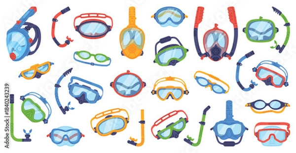 Fototapeta Swimming Mask and Goggles for Diving Underwater Vector Set