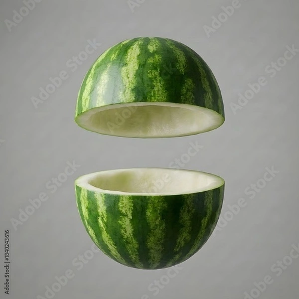 Obraz Minimalist Concept of an Empty Fruit Husk, Green Watermelon Peel Levitating to Symbolize Organic Waste or Zero-Calorie Diet