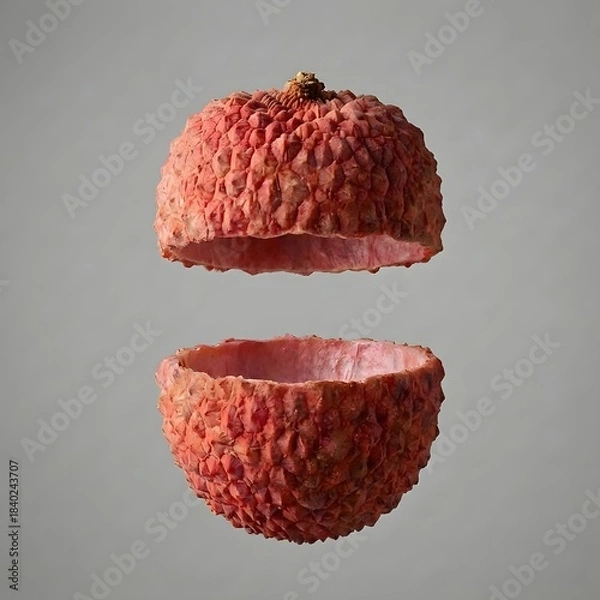 Obraz Conceptual Still Life: Empty Lychee Husk Levitating, Highlighting the Unique Bumpy Surface and Absence of Fruit Content.