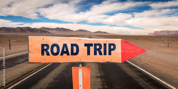 Obraz Road Trip sign with road background