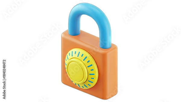 Fototapeta Orange Padlock With Blue Handle And Yellow Dial On A Transparent Background