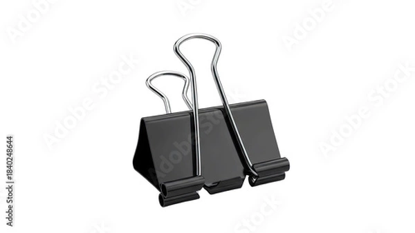 Fototapeta Pair Of Black Binder Clips Isolated On A Transparent Background With Metallic Silver Handles And Textured Grips Showing Office Supplies And Stationery For Organization And Binding Documents