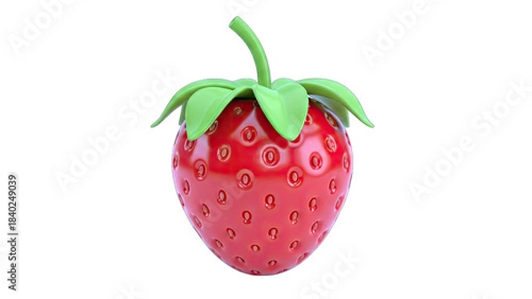 Fototapeta Realistic 3D Rendered Red Strawberry with Green Leafy Stem and Sepals on Transparent Background