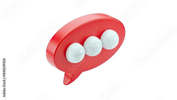 Fototapeta Red Speech Bubble Icon with Three White Spheres Representing Message Bubbles on a Transparent Background Minimalist 3D Rendering Communication Concept