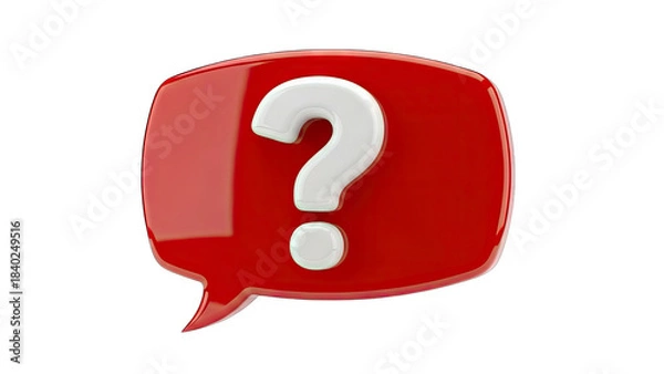 Fototapeta Red Speech Bubble With White Question Mark Symbol Floating Isolated On Transparent Background Representing Confusion Inquiry Or Unknown Concept In 3D Render