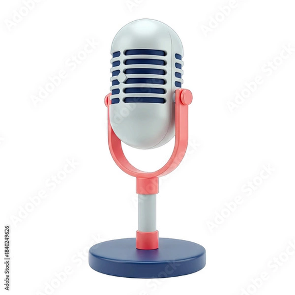 Fototapeta Retro Style Microphone With Blue Base And Red Arm On Transparent Background Ideal For Audio Recording Broadcast And Music Production