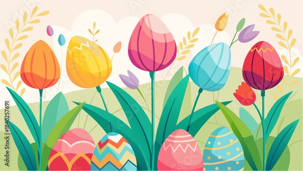 Obraz easter background with tulips and eggs