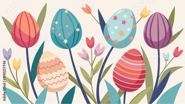 Obraz easter background with tulips and eggs