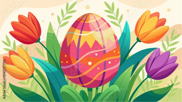 Obraz easter background with tulips and eggs