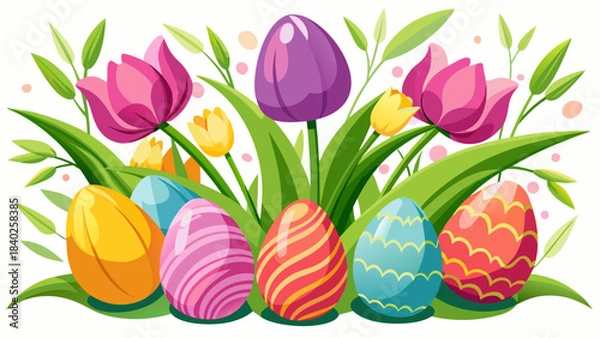 Obraz colorful easter eggs with flowers