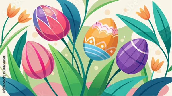 Obraz easter background with tulips and eggs