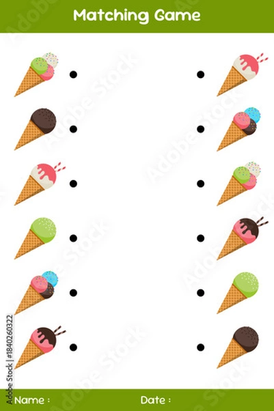 Fototapeta Match of ice creams. Connect the same ice creams. Matching educational game. Educational children's game. Kids activity sheet