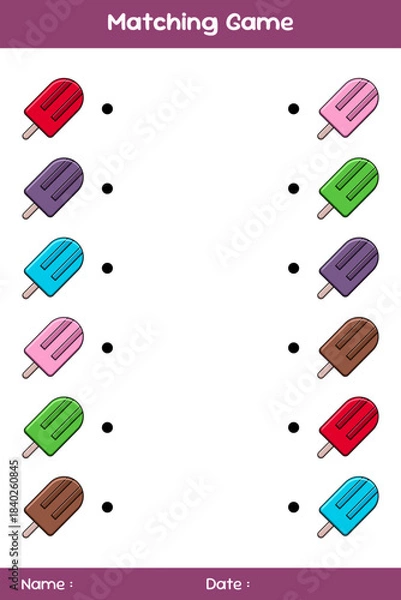 Fototapeta Match of ice creams. Connect the same ice creams. Matching educational game. Educational children's game. Kids activity sheet