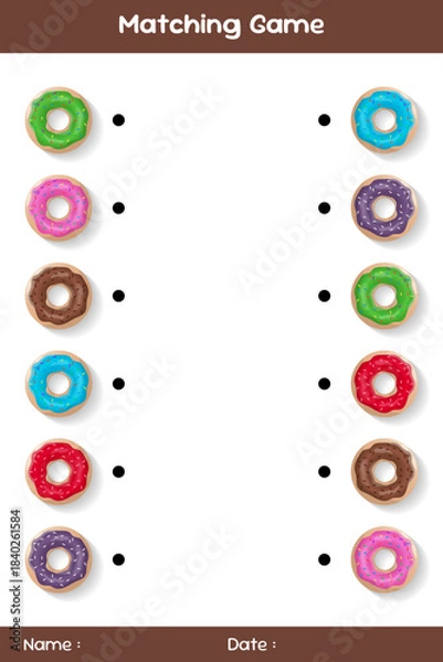 Fototapeta Match of donuts. Connect the same donuts. Matching educational game. Educational children's game. Kids activity sheet