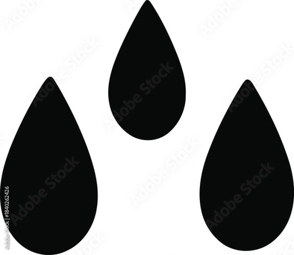 Fototapeta This graphic features three stylized water droplets in a sleek black silhouette. The simple design symbolizes purity, freshness, and the essential nature of water, making it suitable for use in enviro