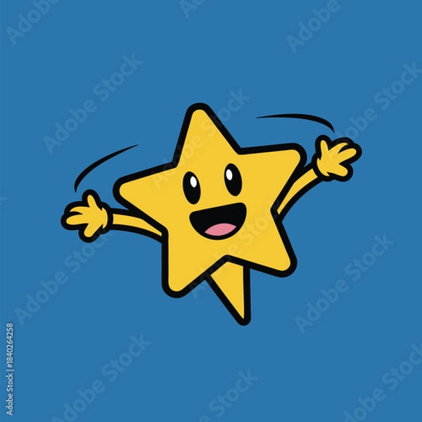 Fototapeta Happy star character with arms and smile.