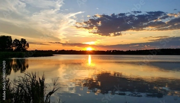 Obraz Sunset over a calm lake
