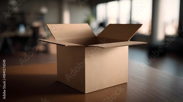 Fototapeta Empty open cardboard box on table