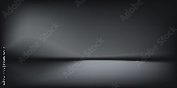 Fototapeta Black studio room. Limbo dark grey spotlight background. Abstract 3d backdrop for product presentation. Minimal wall scene. Showcase, promotion display. Vector stage mockup illustration