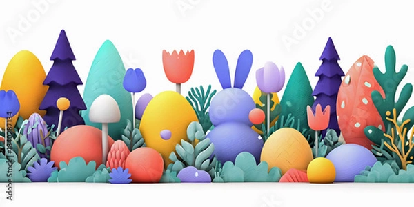 Obraz Colorful Stylized Flowers, ai generated.