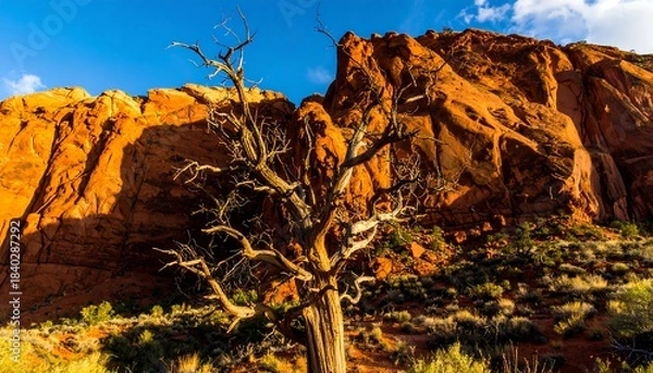 Obraz Sun-drenched desert landscape with a dead tree