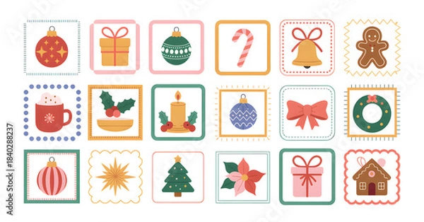 Fototapeta Festive Christmas Icons: A collection of delightful Christmas icons and holiday symbols, perfect for adding a touch of festive cheer to designs.