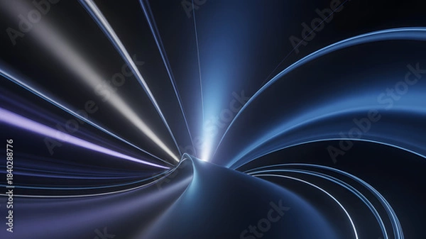 Fototapeta Abstract Lines and Illumination: Striking abstract lines converge towards a central point of bright light, creating a sense of energy, motion, and futuristic design. 
