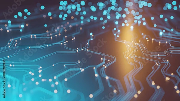 Fototapeta Digital Pathways: The intricate circuits of a computer chip light up with data streams, symbolizing the core of technological advancement and the flow of information. 