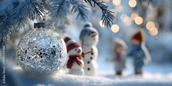 Obraz Winter Cheer: Ornament & Snow Day,ai generated.