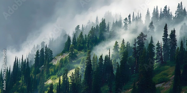 Obraz Misty Mountain Forest, ai generated.