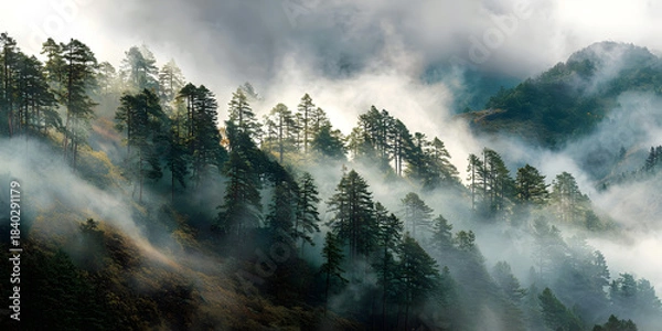 Obraz Misty Mountain Forest, ai generated.