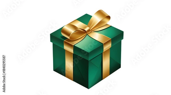 Fototapeta Striped Green Gift Box with Gold Ribbon and Transparent background 