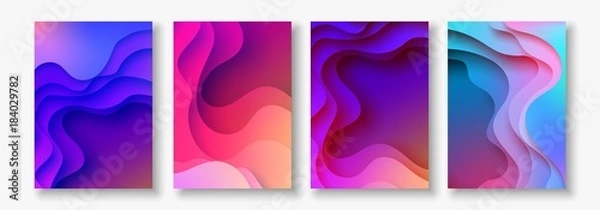 Fototapeta A4 abstract color 3d paper art illustration set. Contrast colors. Vector design layout for banners, presentations, flyer