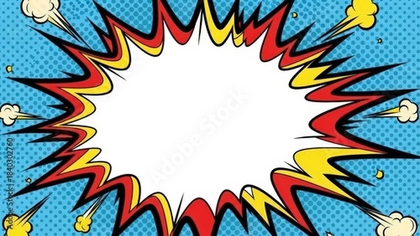 Fototapeta Dynamic Comic Book Explosion Speech Bubble Background with Halftone Dots.