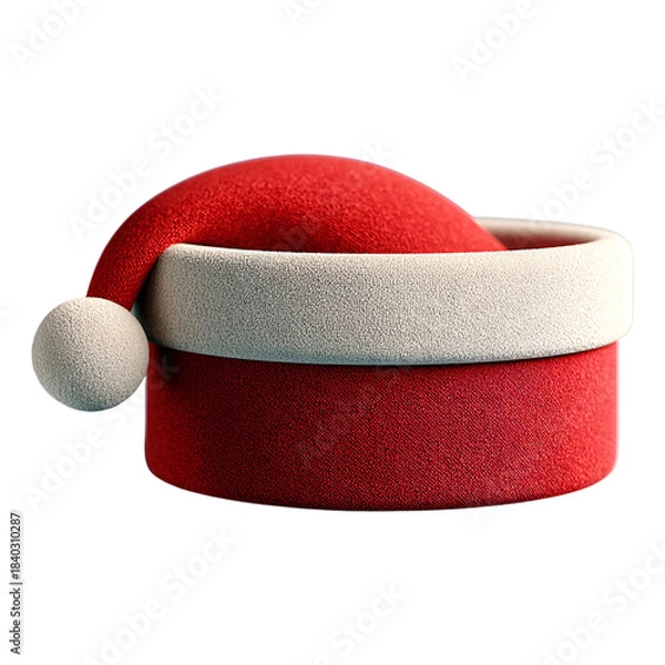 Fototapeta Realistic 3d render of a classic red and white santa claus hat on a solid on transparent background