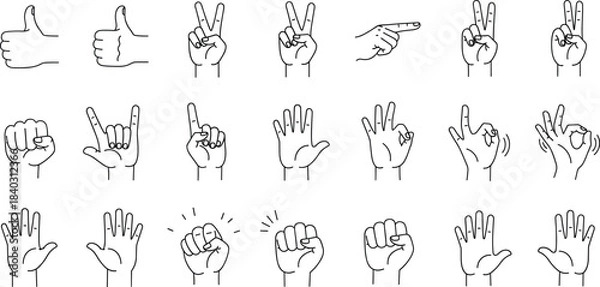 Fototapeta Hand Gestures Outline Set Line Art Vector Icons