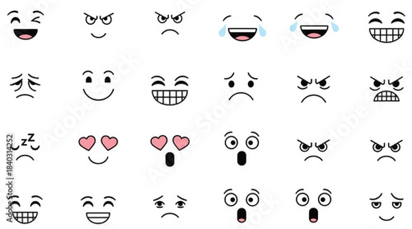 Fototapeta Emoji Faces Collection: Diverse Expression Vector Set for Social Media, Chat, and Communication