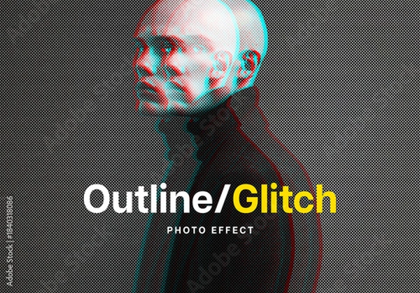 Obraz Outline Glitch Halftone Photo Effect Mockup