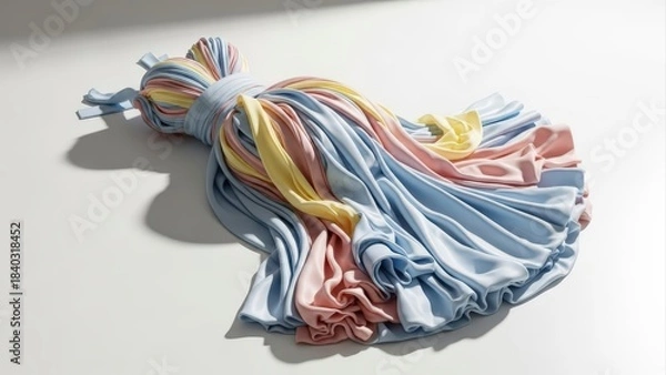 Fototapeta Colorful Fabric Tassel on White Surface with Soft Shadows.