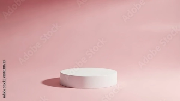 Fototapeta Minimalist White Round Podium on Pink Background with Shadow Overlay.