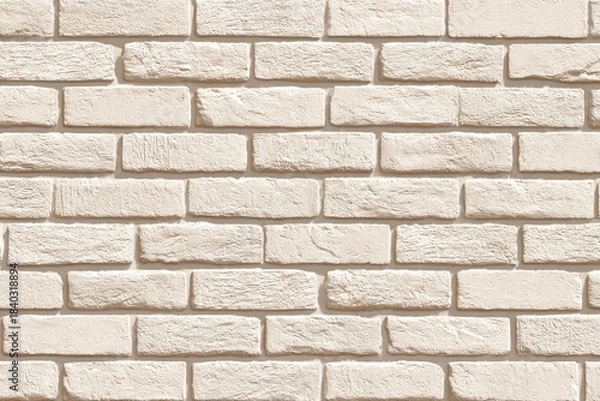 Fototapeta Close-up of beige-toned brick wall, with textured rectangular blocks and mortar seams