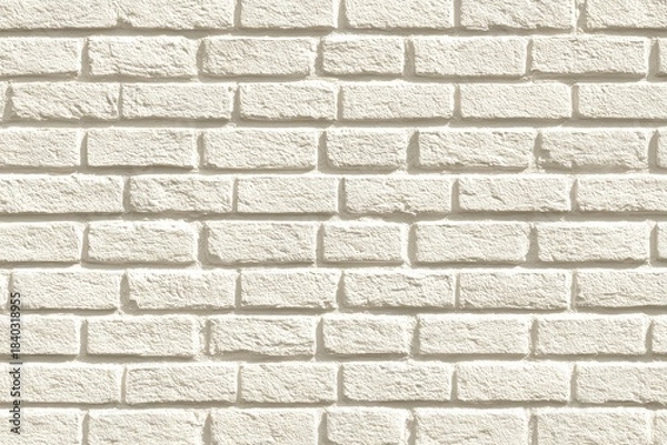 Fototapeta Whitewashed brick wall, texture with rough surface, horizontal pattern, aged, neutral backdrop