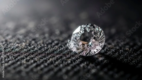 Fototapeta Close-up of a sparkling diamond on a dark textured surface.