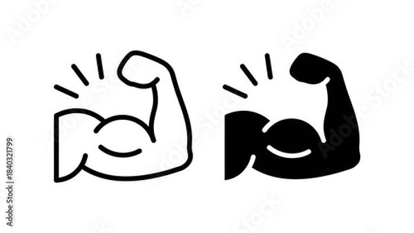 Fototapeta Flexed Arm Strength Icons – Black and White Symbols Representing Physical Power, Fitness, and Muscle Emphasis for Health, Motivation, and Exercise Graphics