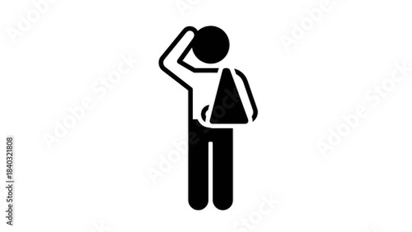 Fototapeta Arm Injury Icon – Black and White Symbol of Person with Sling and Raised Arm for Medical, Safety, and Informational Signage Use