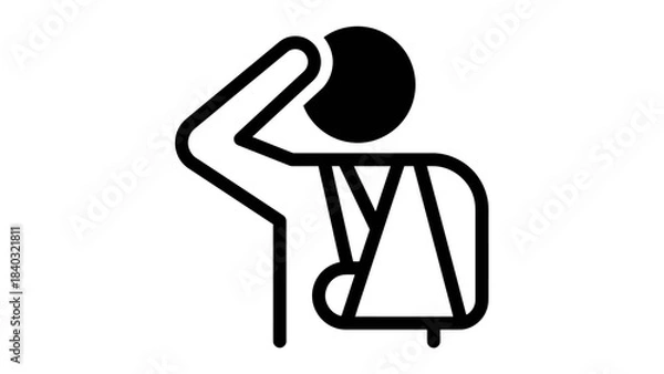 Fototapeta Arm Injury Icon – Black and White Symbol of Person with Sling and Raised Arm for Medical, Safety, and Informational Signage Use